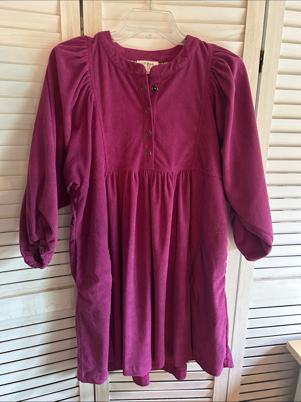 Magenta Corduroy Button-Yoke Dress Umgee S
